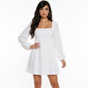 J‎ Crew Re-Imagined Womens XS Mini Dress White Smocked Square Neck Gauzy Lined
